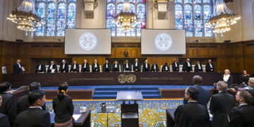 Public hearings on The Gambia’s request for provisional measures in its genocide case against Myanmar are held at the International Court of Justice in The Hague on Dec. 10, 2019. / ICJ