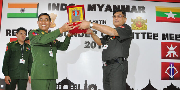 Maj-Gen. Phone Myat (left) is seen in an India-Myanmar high-level military meeting in November 2018. / Eastern Command_AI / Twitter