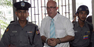 Ross Dunkley is seen outside Kamayut Court before a hearing in his trial for assaulting a woman in March 2011. / The Irrawaddy