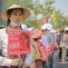 Anti-regime protesters in Mandalay use thanakha as part of the campaign. / The Irrawaddy