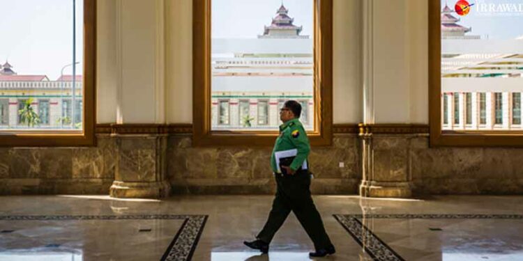A military lawmaker in the Union Parliament. / Htet Wai / The Irrawaddy
