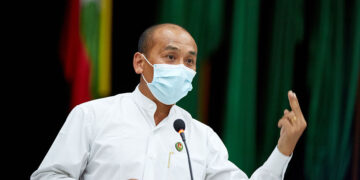A USDP candidate makes electoral fraud allegations at a press conference in Yangon on Wednesday. / Myo Min Soe / The Irrawaddy