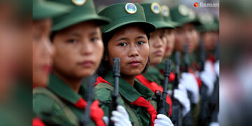 UWSA members take part in a military parade to mark the army's 30th anniversary in 2019. / Myo Min Soe / The Irrawaddy