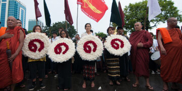 A ceremony in downtown Rangoon remembers those killed when security forces opened fire on people protesting against the one-party rule of Gen. Ne Win. / The Irrawaddy