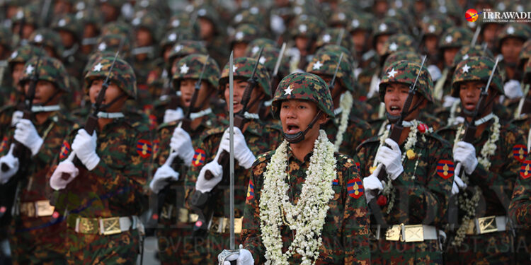 Myanmar military troops at an Armed Forces Day parade in Naypyitaw in 2018 / Myo Min Soe / The Irrawaddy