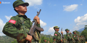 Arakan Army recruits during military training in Laiza, Kachin State, in April 2019. / Nan Lwin Hnin Pwint / The Irrawaddy
