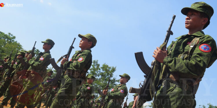 New AA recruits train in Laiza, Kachin State in March 2019. / Nan Lwin Hnin Pwint / The Irrawaddy