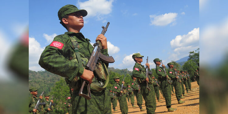 Arakan Army (AA) soldiers at their Kachin State headquarters in April 2019. / The Irrawaddy