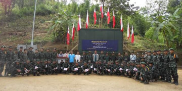 Members of the Arakan Liberation Party and its armed wing, the Arakan Liberation Army, pose for a photo at an event in October 2016. / Arakan Liberation Party / Facebook