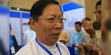 Union Minister for Religious Affairs and Culture Thura U Aung Ko attends a basic education seminar in Naypyitaw on Dec. 4, 2018. / Htet Naing Zaw / The Irrawaddy