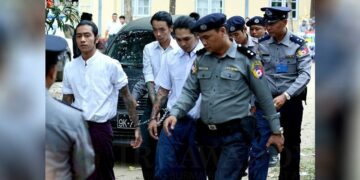 The three suspects in the beating death of Aung Yell Htwe are brought to Yangon Eastern District Court in early 2019. / Myo Min Soe / The Irrawaddy