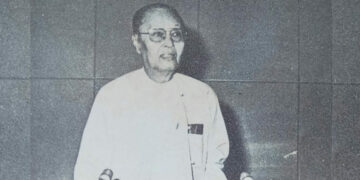 Burma Socialist Programme Party Chairman U Ne Win at the sixth party meeting.