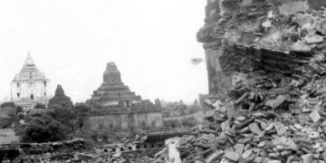 One of the nearly 400 temples that were damaged when a 6.8 earthquake struck the ancient city of Bagan on July 8, 1975