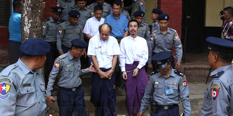 Four detained suspects accused of involvement in the assassination of lawyer U Ko Ni appeared at the Yangon's Northern District Court in Insein on Mar. 24. / Myo Min Soe / The Irrawaddy