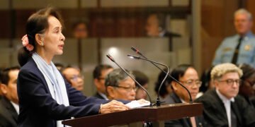 Daw Aung San Suu Kyi defends Myanmar against the genocide case brought by The Gambia before the International Court of Justice on Dec. 11. / Ministry of Foreign Affairs / Facebook