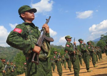 Shwe Wutt Hmone (L) of Thuma Collective and Yu Yu Myint Than leader of the Myanmar side of the Bridging the Naf project at Myanmar Deitta gallery on June 21, 2019. / Htet Wai / The Irrawaddy