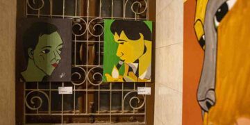 Portraits of artist Nyo Min Win at the exhibition, The Room's one of the talented artists / The Irrawaddy