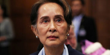 Myanmar State Counselor Daw Aung San Suu Kyi addresses the judges at the International Court of Justice in The Hague on Dec. 11, the second day of hearings in a case filed by The Gambia against Myanmar alleging genocide against Rohingya Muslims in Rakhine State. / Reuters