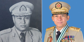 General Ne Win (left) and Senior General Min Aung Hlaing (right)