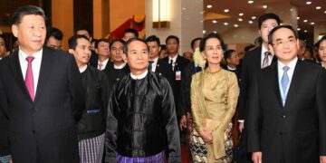 China’s President Xi Jinping, Daw Aung San Suu Kyi and President U Win Myint in Naypyitaw, January 2020.