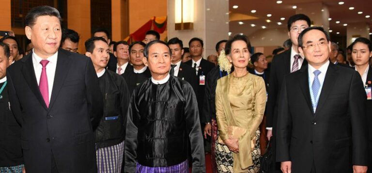 China’s President Xi Jinping, Daw Aung San Suu Kyi and President U Win Myint in Naypyitaw, January 2020.