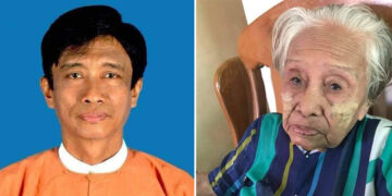 NLD MP U Myo Win and his 94-year-old mother.