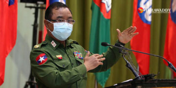 Military spokesperson Major General Zaw Min Tun during a press conference in January 2021. / The Irrawaddy
