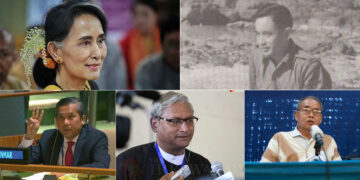 Top row: Daw Aung San Suu Kyi (left) and Captain Kyaw Zwa Myint (right); Bottom row: U Kyaw Moe Tun (left), U Ko Ni (center) and Padoh Mahn Sha (right)