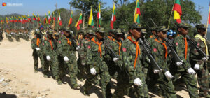RCSS/SSA-S troops participate in a military parade in Loi Tai Leng, southern Shan State in 2017. / Kyaw Kha / The Irrawaddy