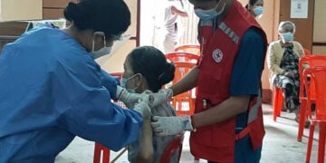 The vaccination program for over-65s was launched in Sittwe on August 1. / The Irrawaddy