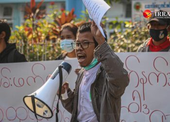 Dr. Tayzar San took to the streets of Mandalay against the junta’s coup on Feb. 4. / The Irrawaddy
