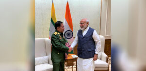 Myanmar military chief Snr-Gen Min Aung Hlaing (left) and Indian Prime Minister Narendra Modi meet in New Delhi in 2019. / Snr-Gen Min Aung Hlaing’s website