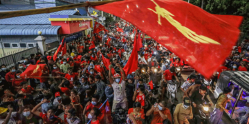 NLD supporters in Mandalay celebrate the party's electoral success in November 2020. / The Irrawaddy