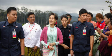 Myanmar State Counselor Daw Aung San Suu Kyi (center) in 2019. / State Counselor’s Office