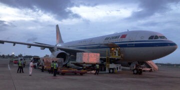 Feature: An Air China plane transporting China’s vaccines seen at Yangon International Airport on July 23. / Chinese Embassy in Yangon