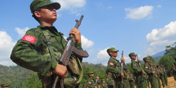 Members of the Arakan Army at their headquarters in Kachin State in 2019. / The Irrawaddy
