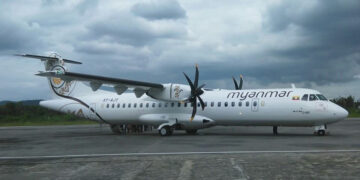 A Myanmar National Airlines plane at Loikaw Airport, Kayah State in 2015. / CJ
