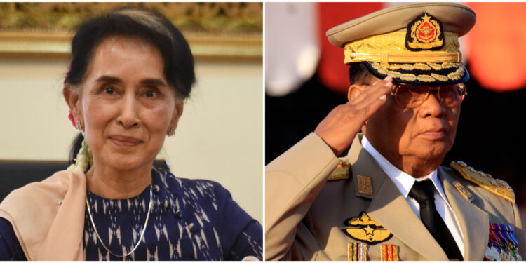 Left: Daw Aung San Suu Kyi in 2016. Right: Ex-dictator Snr-Gen Than Shwe in 2010.