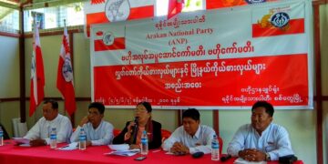 An Arakan National Party meeting at the headquarters in Sittwe in 2018.