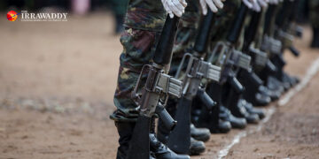 Troops from the KNU's armed wing during a parade in 2018. / The Irrawaddy