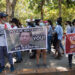 Protesters stand in front of Kandawgyi Park in Yangon, the commercial capital of Myanmar, on Thursday. / The Irrawaddy