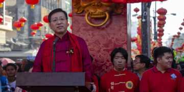 Chinese Ambassador Hong Liang attends a Chinese Lunar New Year celebration in Yangon’s Chinatown on Feb. 5, 2019. / Aung Kyaw htet / The Irrawaddy
