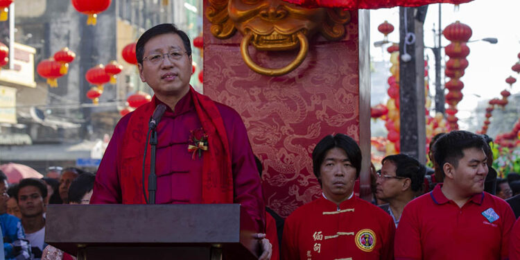 Chinese Ambassador Hong Liang attends a Chinese Lunar New Year celebration in Yangon’s Chinatown on Feb. 5, 2019. / Aung Kyaw htet / The Irrawaddy