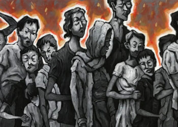 A painting of Kaung Kyaw Khine`s currently exhibiting at Nawaday Tharlar art gallery. / Supplied