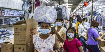 Yuzana Plaza in Yangon reopens after being closed for four months to curb the spread of the coronavirus. / Htet Wai / The Irrawaddy