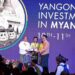 U Thaung Tun, Union Minister for Myanmar Investment and Foreign Economic Relations and U Phyo Min Thein, Yangon Region Chief Minister speak at the Yangon Investment Forum 2019 at the Lotte Hotel on Friday. / Myo Min Soe / The Irrawaddy