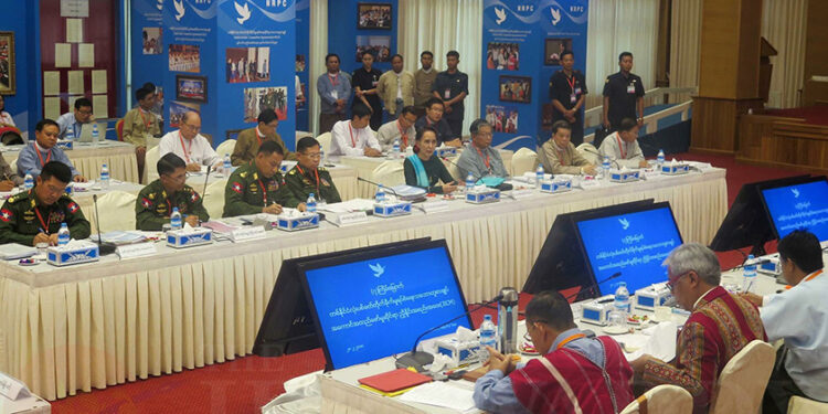The 7th Joint Implementation Coordination Meeting convenes in Naypyitaw on Feb. 28. / Htet Naing Zaw / The Irrawaddy
