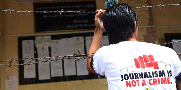 A press freedom activist in Yangon in 2018. / Myo Min Soe / The Irrawaddy