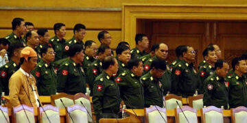 Military lawmakers at the Union Parliament on Feb. 26. / The Irrawaddy