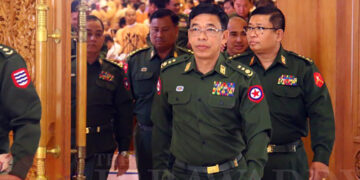 Military lawmakers at the Union Parliament on Wednesday. / Thiha Lwin / The Irrawaddy